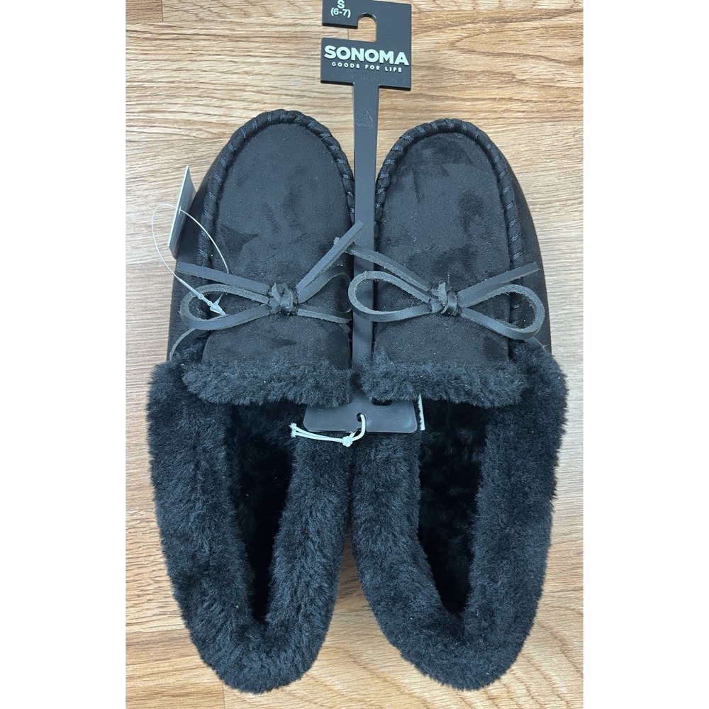 Sonoma Women's Sintia Moccasin Slippers in Black, Size Small (6-7) NEW